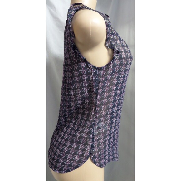 ANN TAYLOR NAVY BLUE GEO PRINT SEMI-SHEER SLEEVELESS BLOUSE SHIRT TOP SZ: MP NWT - Picture 4 of 4